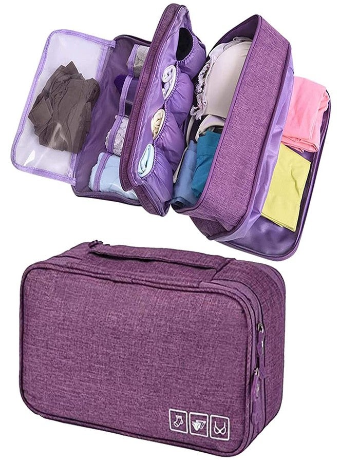 Krivon Flight of Fashion Polyester 3 Layer Lingerie Organizer Bag, Travel Pouch for Storage of Bra, Underwear, Innerwear, Cosmetics, Toiletry for Women - 28 X 15 X 13 Cm - Purple - Image 1